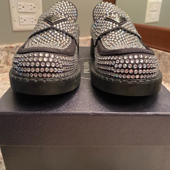RARE- Prada Crystal Logo Flat Loafers - Picture 5 of 6